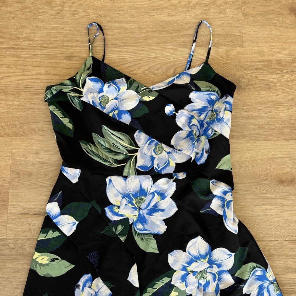 Banana Republic Dress 8 Tall Black Blue Floral Asymetrical Hawaiian Travel - Picture 2 of 12